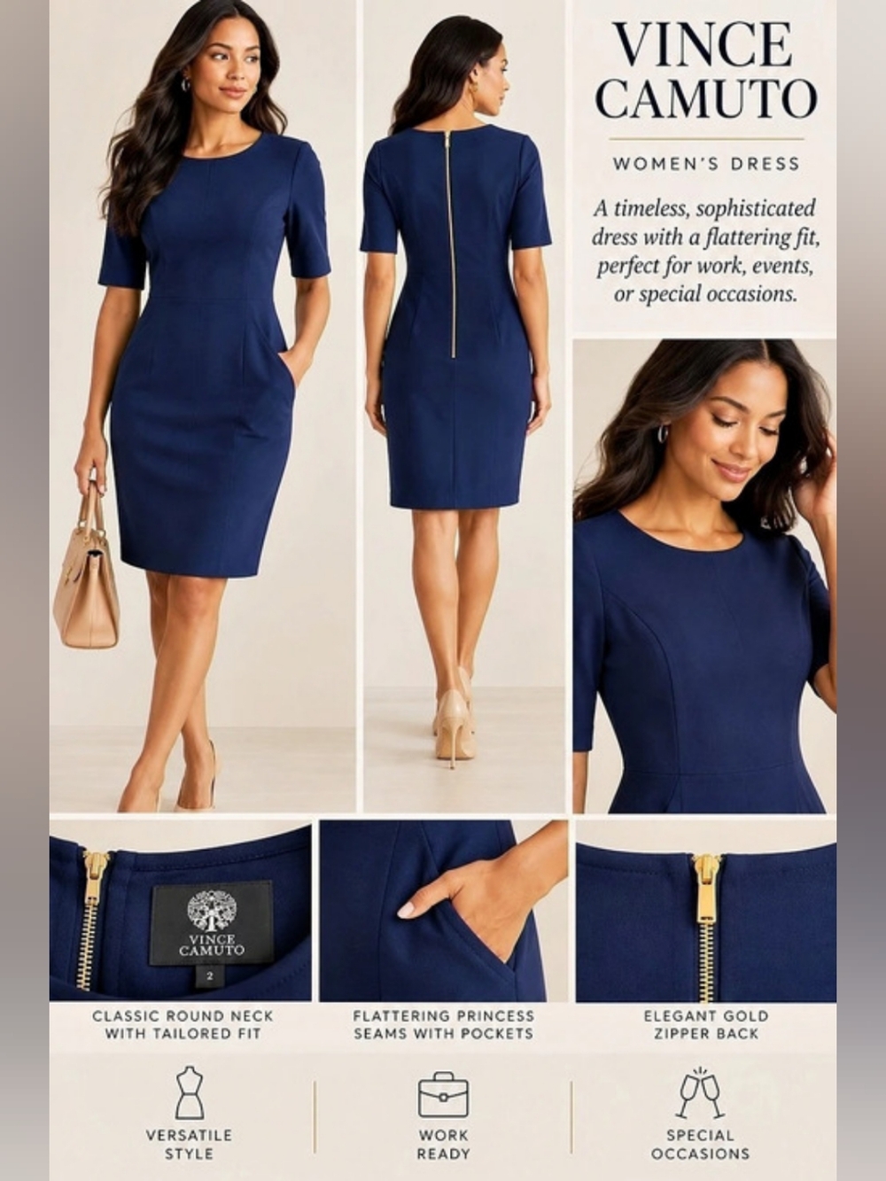 Vince Camuto Navy Blue Midi Dress